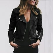 XIAOFFENN Women Leather Jackets, Faux Motorcycle Plus Size Moto Biker Coat Short Lightweight Vegan Pleather Fashion